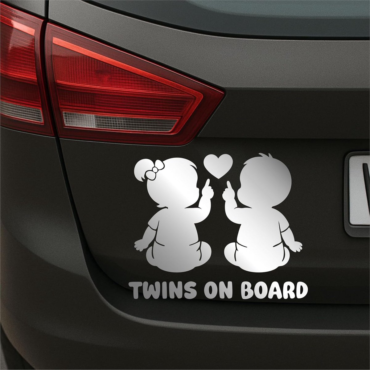 On Board Stickers voor auto's - Baby Stickers Tweelingen - weerbestendig Handgemaakt in Duitsland 13x10 cm Jongetje-Jongetje, Jongetje-Meisje, Meisje-Meisje (Zilver, V2 Jongetje - Meisje)