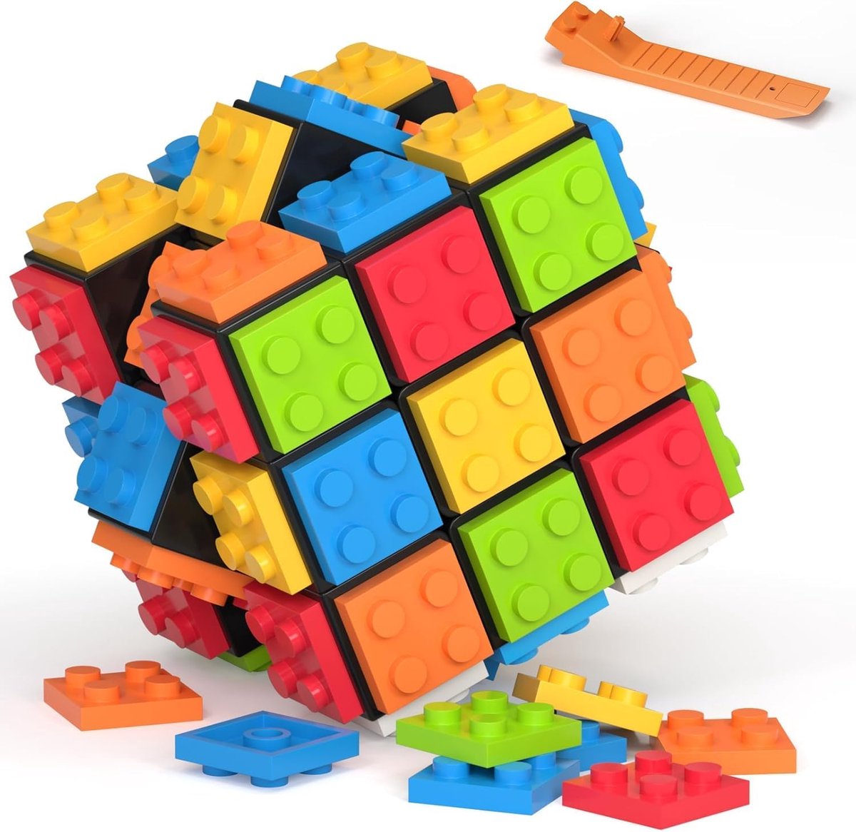 Magic Cube Bouwsteen Blokken 3D Puzzel Kubus 2-in-1 van 3x3 Magic Cube Origineel, Speed Cube voor beginners en gevorderden, Cadeau voor kinderen, tieners, volwassenen (Zwart)