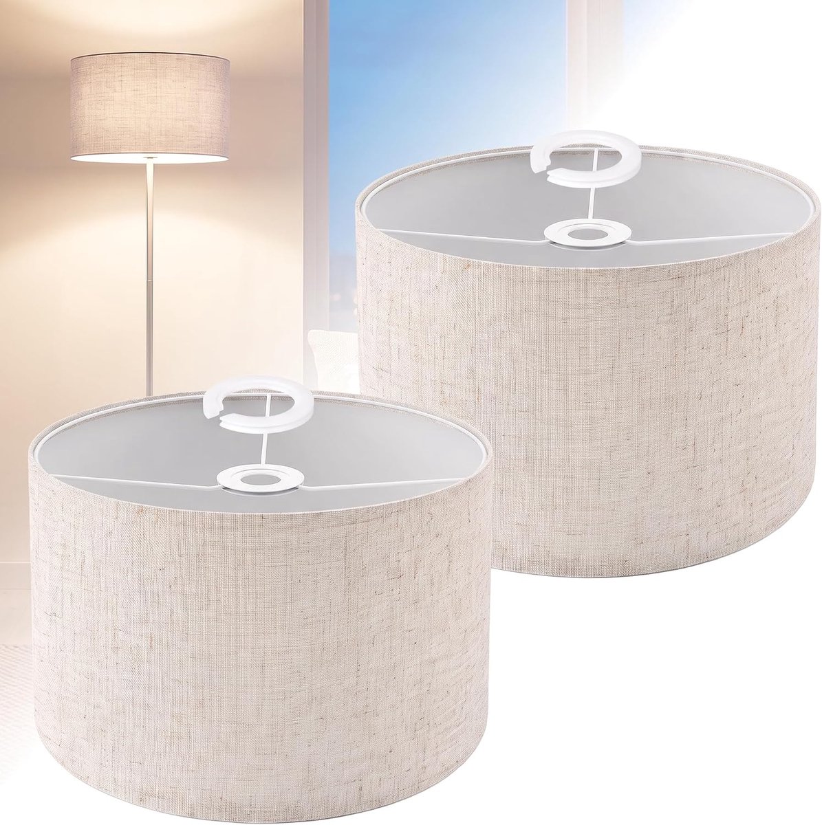 Lampenkap stof H20 x Ø 30 cm - trommel geschikt voor E14/E27-fittingen, lampenkap voor staande lamp en hanglamp, ideaal voor tafellamp, plafondlamp, wandlamp en bedlampje (wit)
