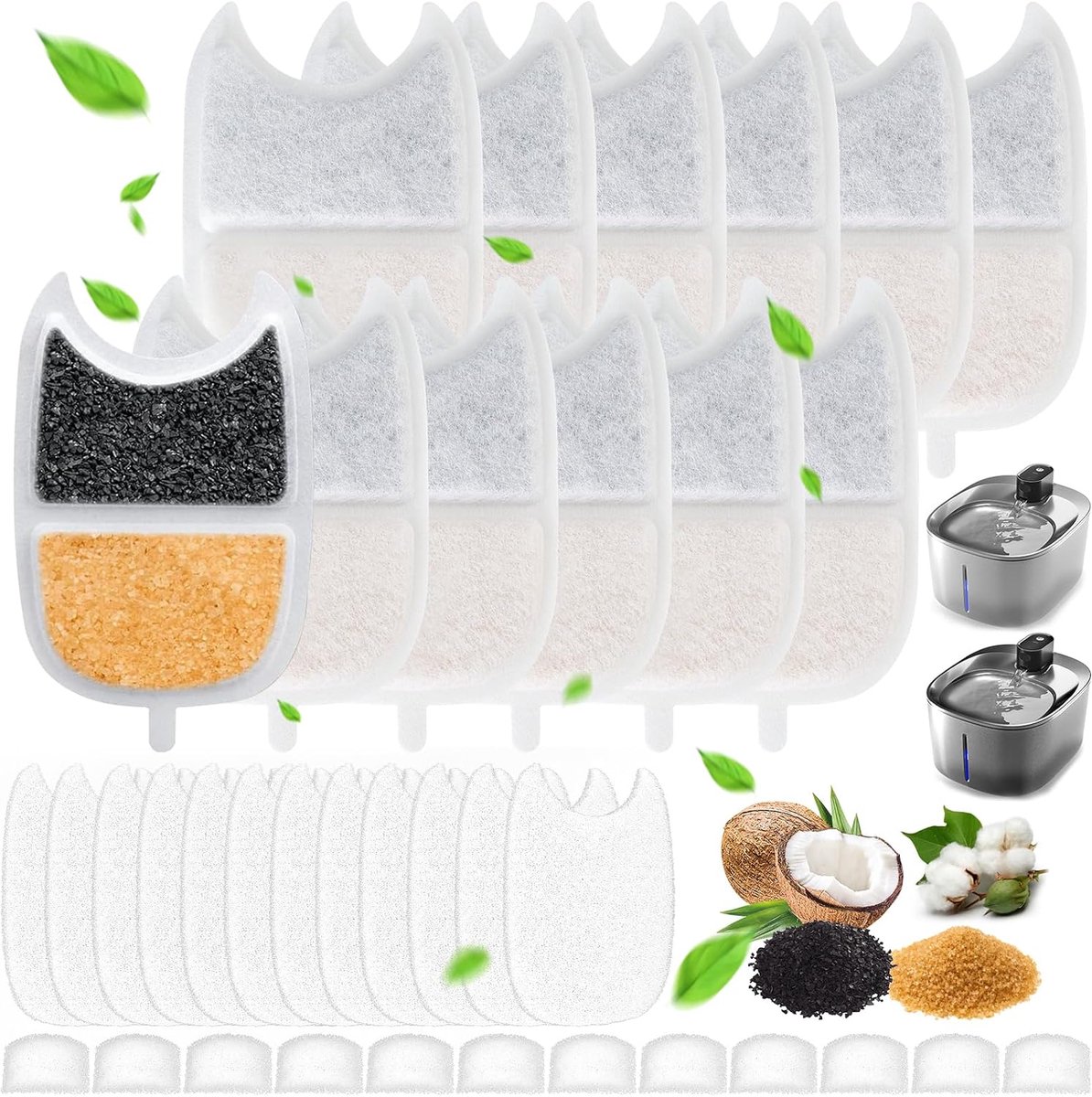 12 stuks filters kattenfontein voor FEELNEEDY 4L drinkfontein voor katten YPD-C004, 12 koolstoffilters, 12 voorgefilterde sponzen, 12 sponzen voor waterpomp