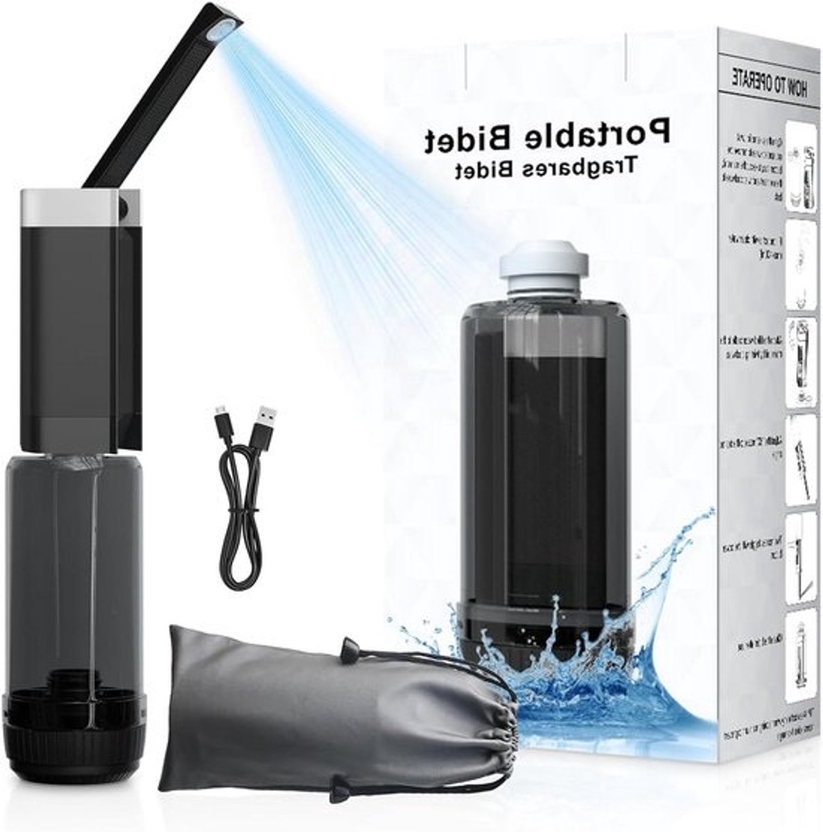 Allecto Premium - Draagbaar bidet met grote capaciteit en USB oplaadbaar - Hoge druk sproeier voor persoonlijke hygiëne - Ideaal voor reizen - Voor mannen, vrouwen en baby's