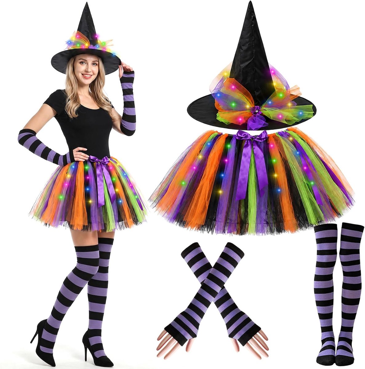 Heksenkostuum voor dames, 4-delig Halloween-kostuum voor dames