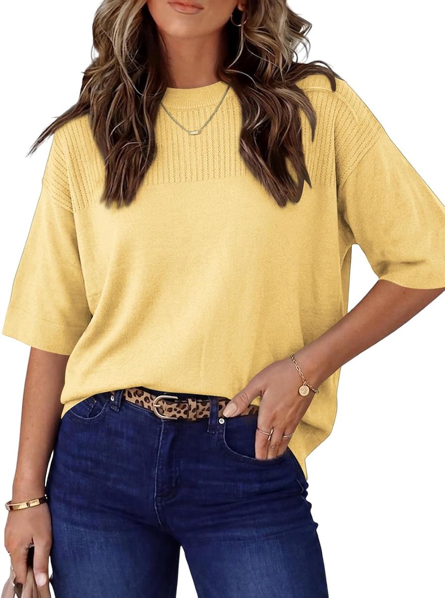 Damestruien Korte Mouwen Elegant Pullover Dames Ronde Hals Licht