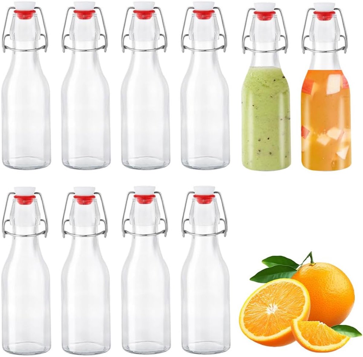 Flessen, glazen flessen van 250 ml met beugelsluiting, kleine flessen om zelf te vullen, fles met beugelsluiting, beugelfles om te vullen, sapfles voor olie, azijn, sap en
