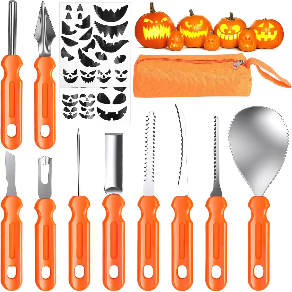 10 Halloween pompoen snijset + 1 vlek + 2 pompoensjablonen