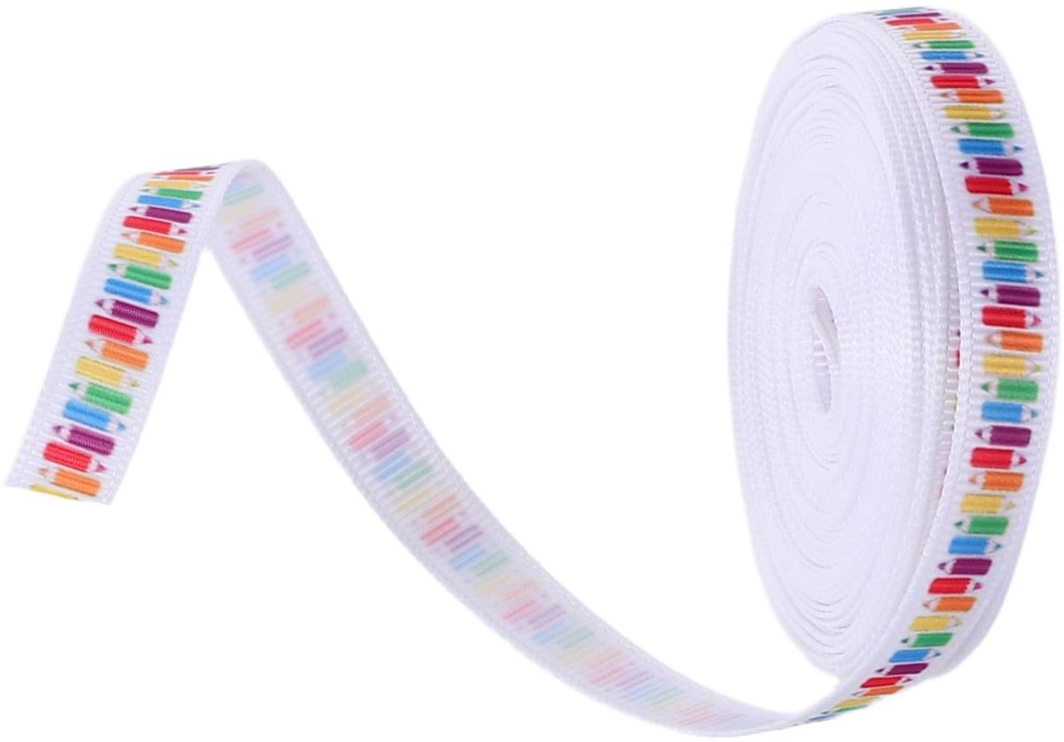 Cadeaulint met schoolmotieven: 9,1 m polyester stoffen lint met potloodprint – voor knutselen op de eerste schooldag, als bedankje voor de leraar of als afstudeerdecoratie