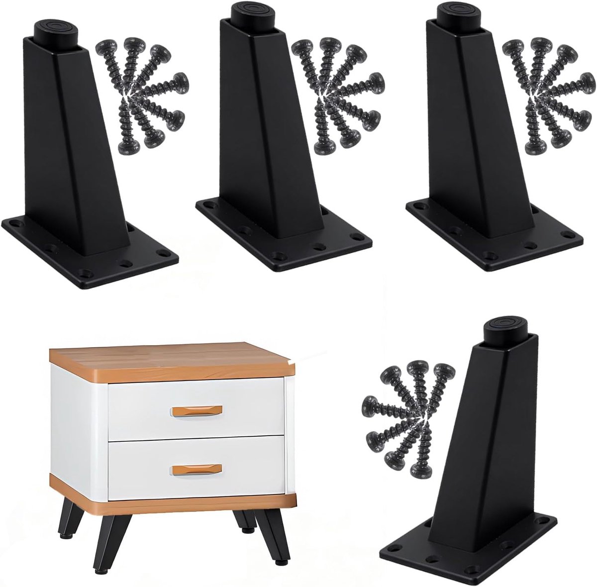 Poten, in hoogte verstelbaar, 9,3 cm, zandzwart, driehoekige aluminiumlegering, meubelvoet, industriële stijl, geschikt voor bank, kast, salontafel, tv-kast, bed, commode
