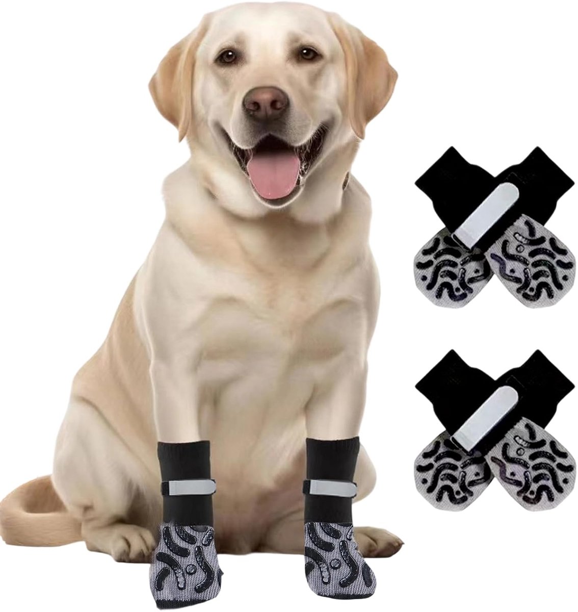 Hondensokken, 2 paar antislip hondensokken, hondenpootbeschermingssokken met dubbelzijdige antislip, verstelbare klittenbandsluiting, hondenschoenen voor kleine, middelgrote en grote honden