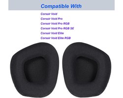 Oorkussentjes voor Corsair Void PRO, Void Pro RGB, Void Pro RGB SE, Void Elite, Void Elite RGB Bedrade/Draadloze Gaming Headsets met Zwarte Mesh Stof, Memory Foam EarPad Kussens