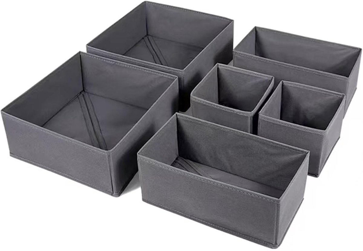 6-pack ladeorganizer, dressoir ladeverdelers, opvouwbare opbergdoos, ondergoed kledingkast opbergorganizer voor kleding, sokken, stropdassen, beha's, cosmetica, shirt (grijs)