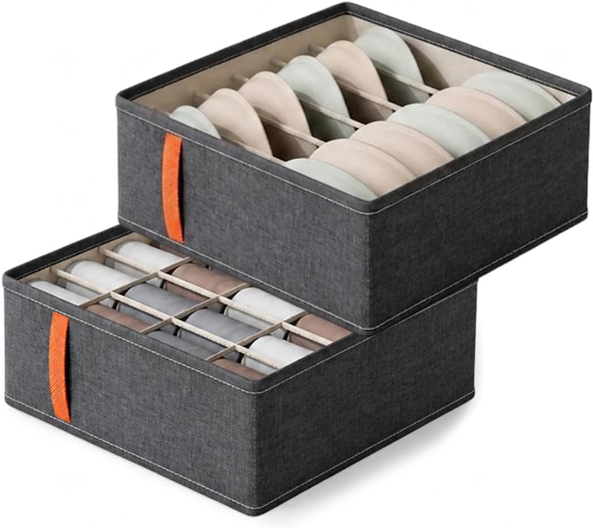 2 stuks opvouwbare lade-organizers van stof met scheidingswanden voor het opbergen van kleding, sieraden en accessoires, opbergdoos voor kantoor en kast