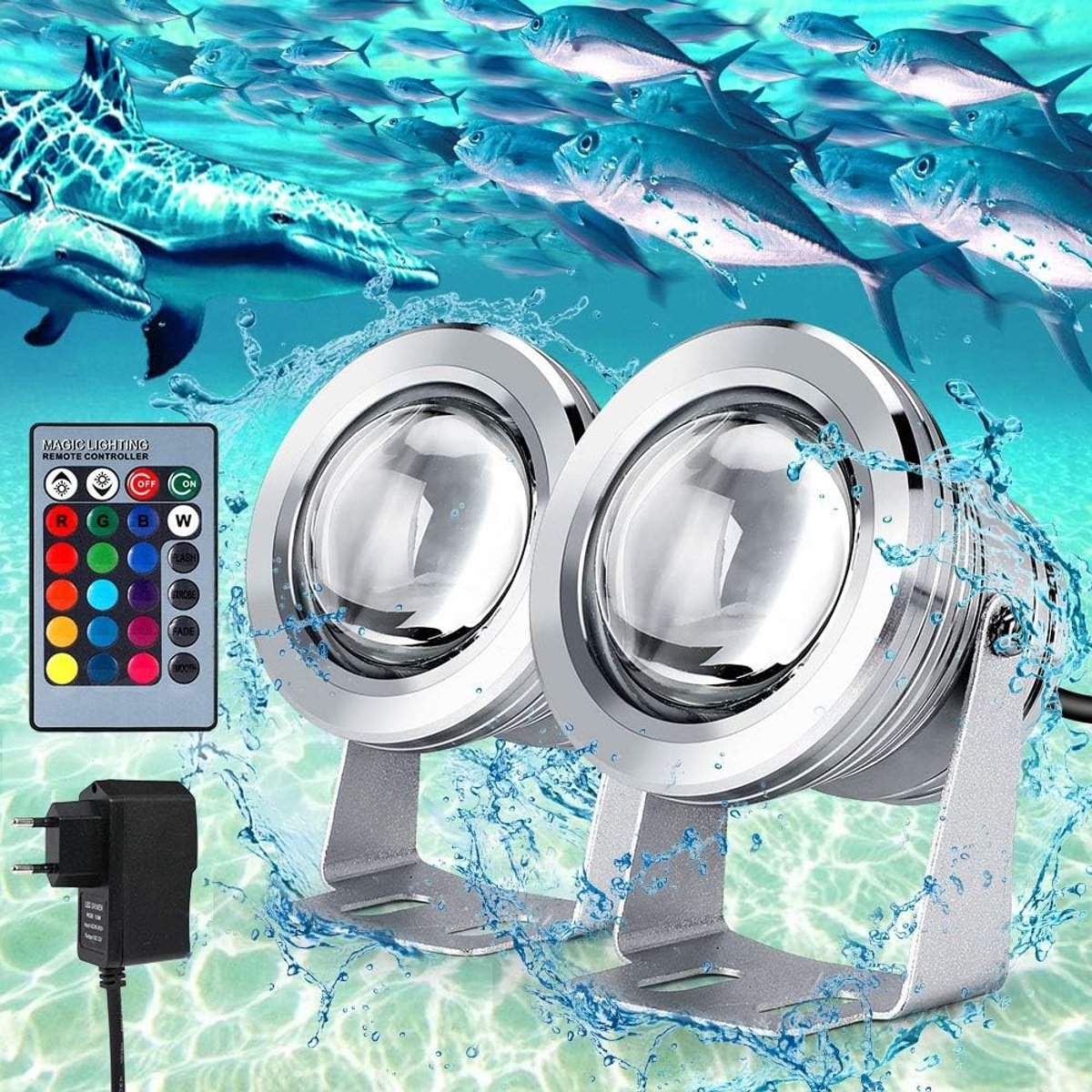 Onderwater LED Lamp RGB met Afstandsbediening - 2 Stuks, RVS Behuizing, Waterdichte Tuinlampen voor Landschapsverlichting en Tuindecoratie