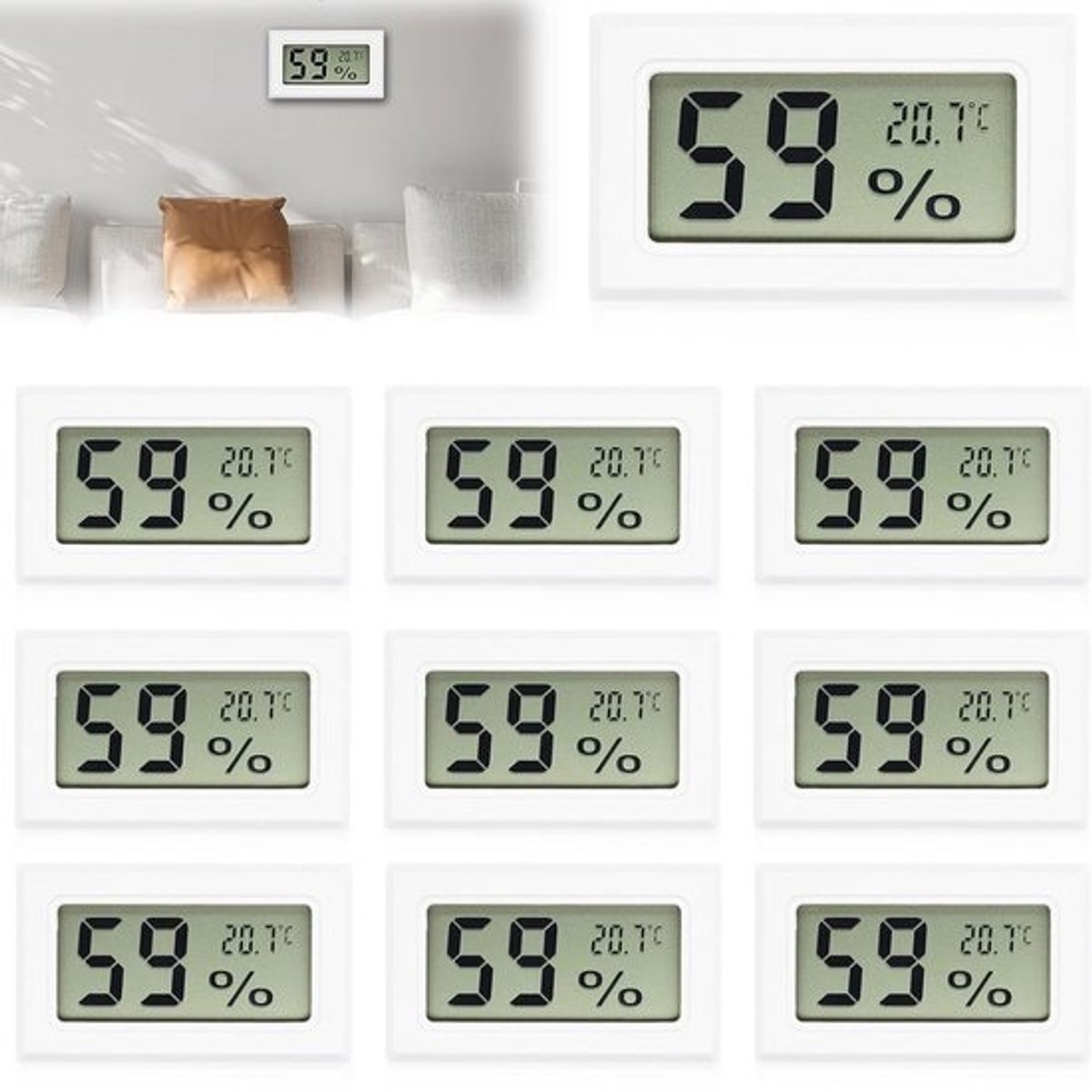 10 stuks mini digitale thermometers, hygrometer, 2-in-1 lcd-thermometer en hygrometer, thermometer, voor binnen mini digitale thermometer, hygrometer voor thuis of op kantoor, auto's,