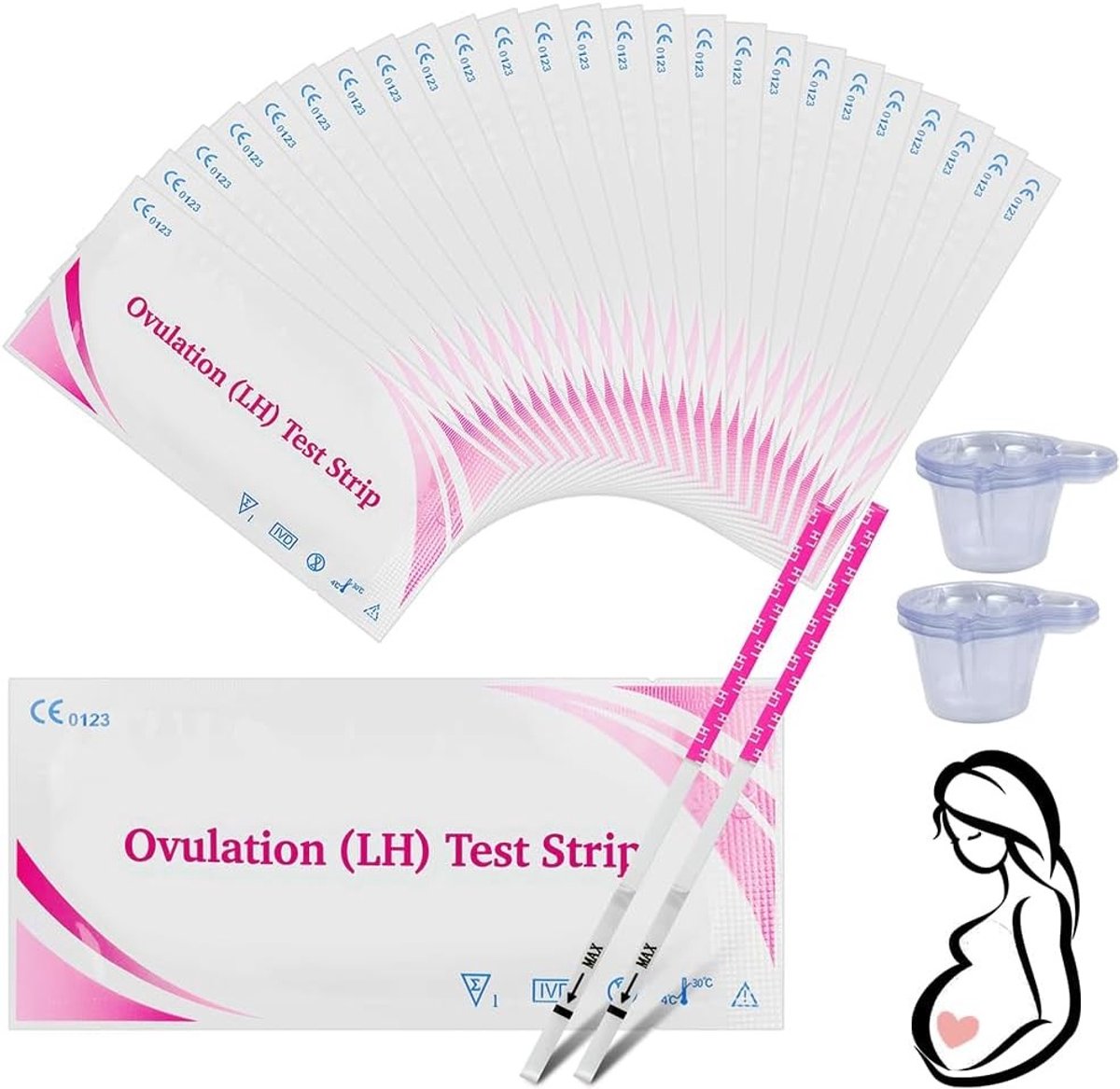 Complete Ovulatie Testset met 25 Teststrips en Collector Cups voor Vrouwelijke Vruchtbaarheid, Hoge Sensitiviteit en Betrouwbare Resultaten
