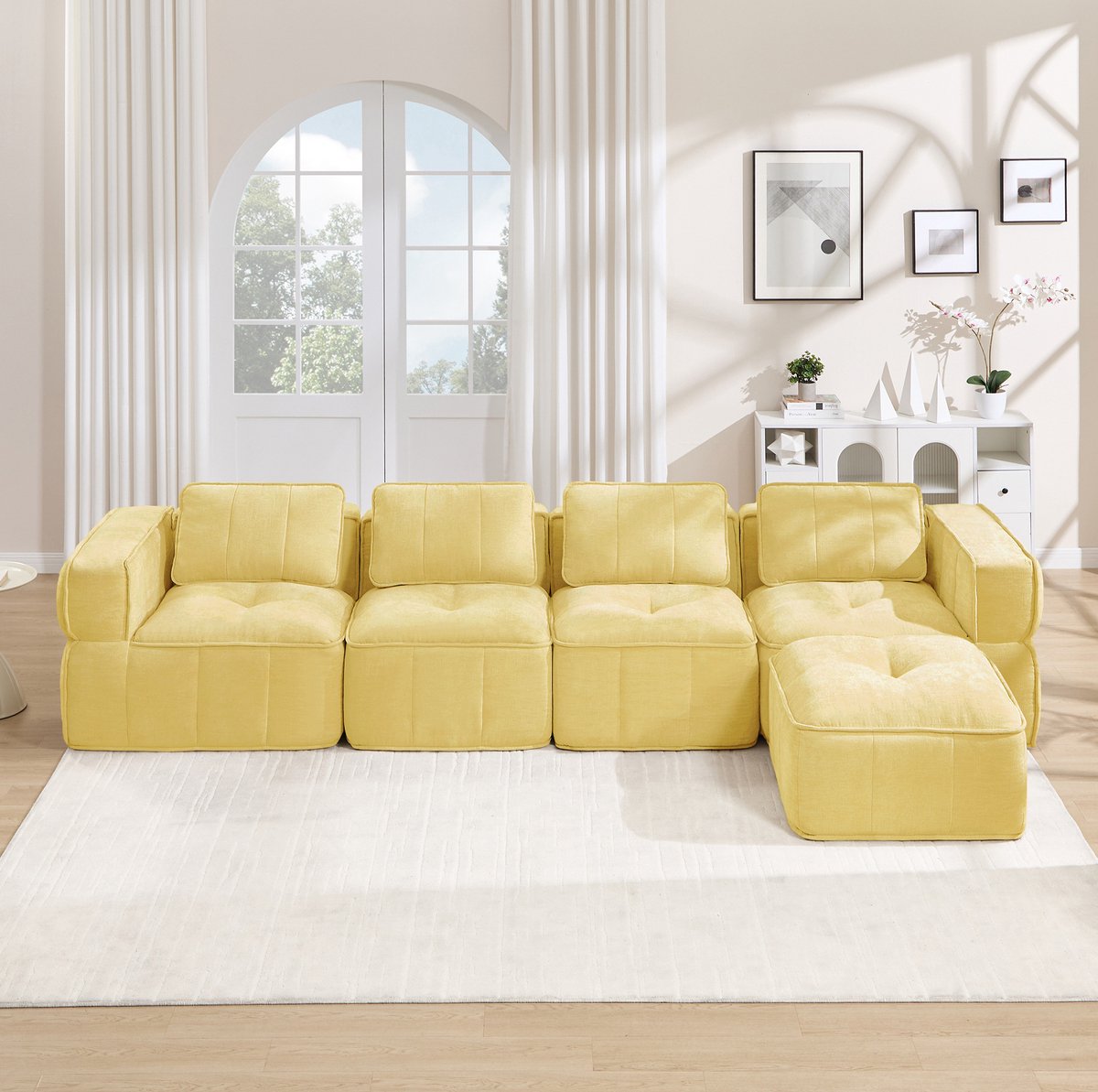 MODENUIT Hoekbank 344 x 162 cm - 4-Zits Met Hocker En Modulair Ontwerp - Woonkamer - Polyester Geel