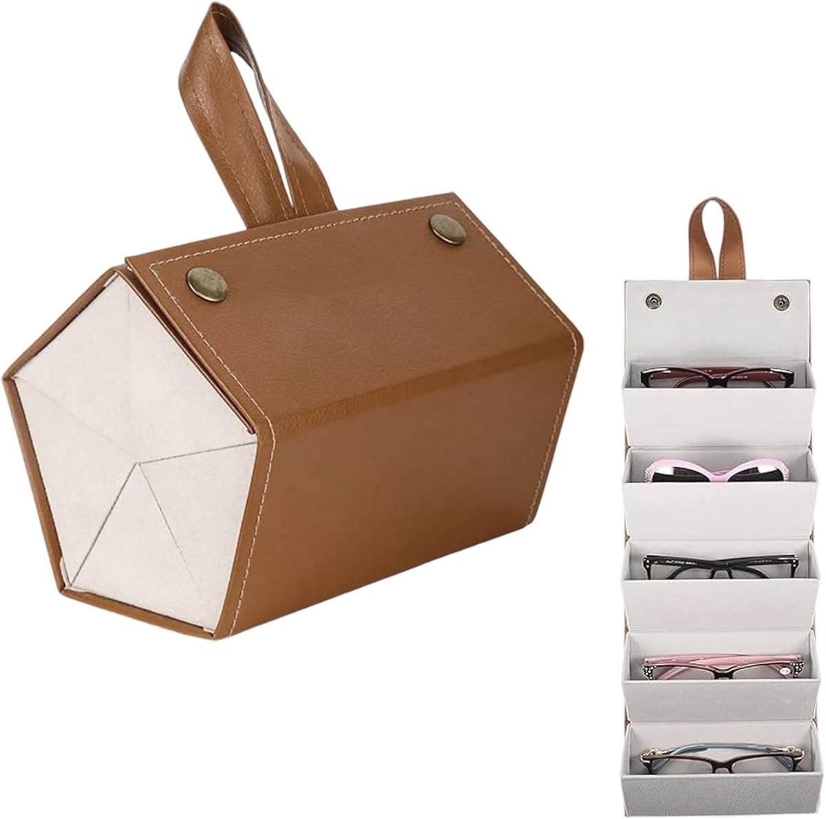 Zonnebrillenopslag en brillenorganizer van leer, wandhouder voor brillen en sieraden, stijlvol en functioneel