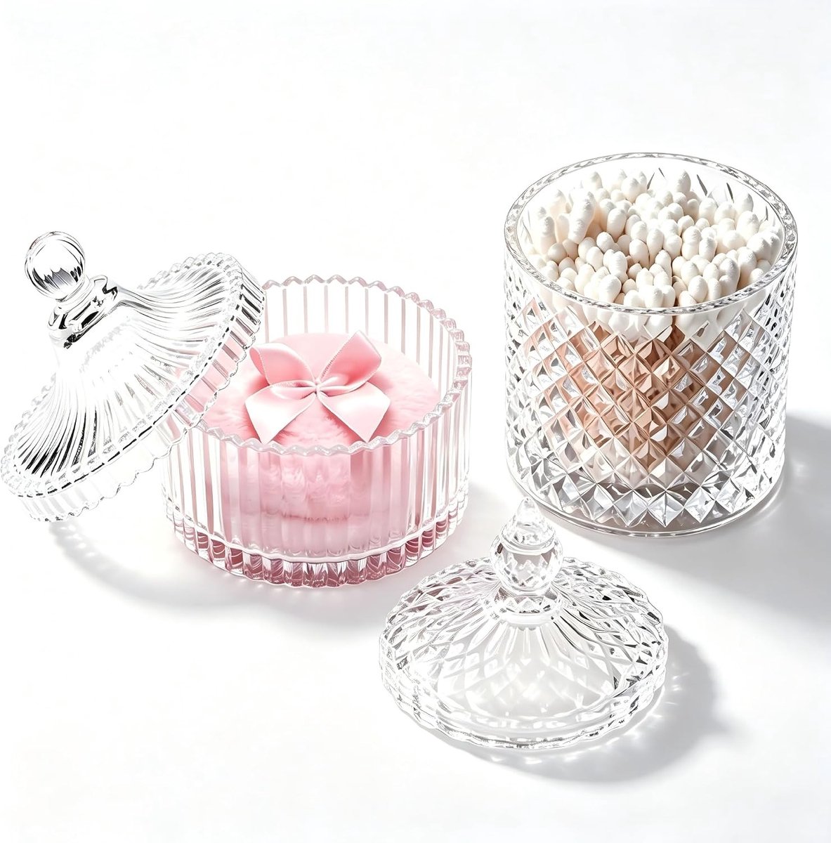 Transparante opbergdoos voor wattenstaafjes en wattenpads - Organizer voor badkamer en make-up tafel, compact en stijlvol design