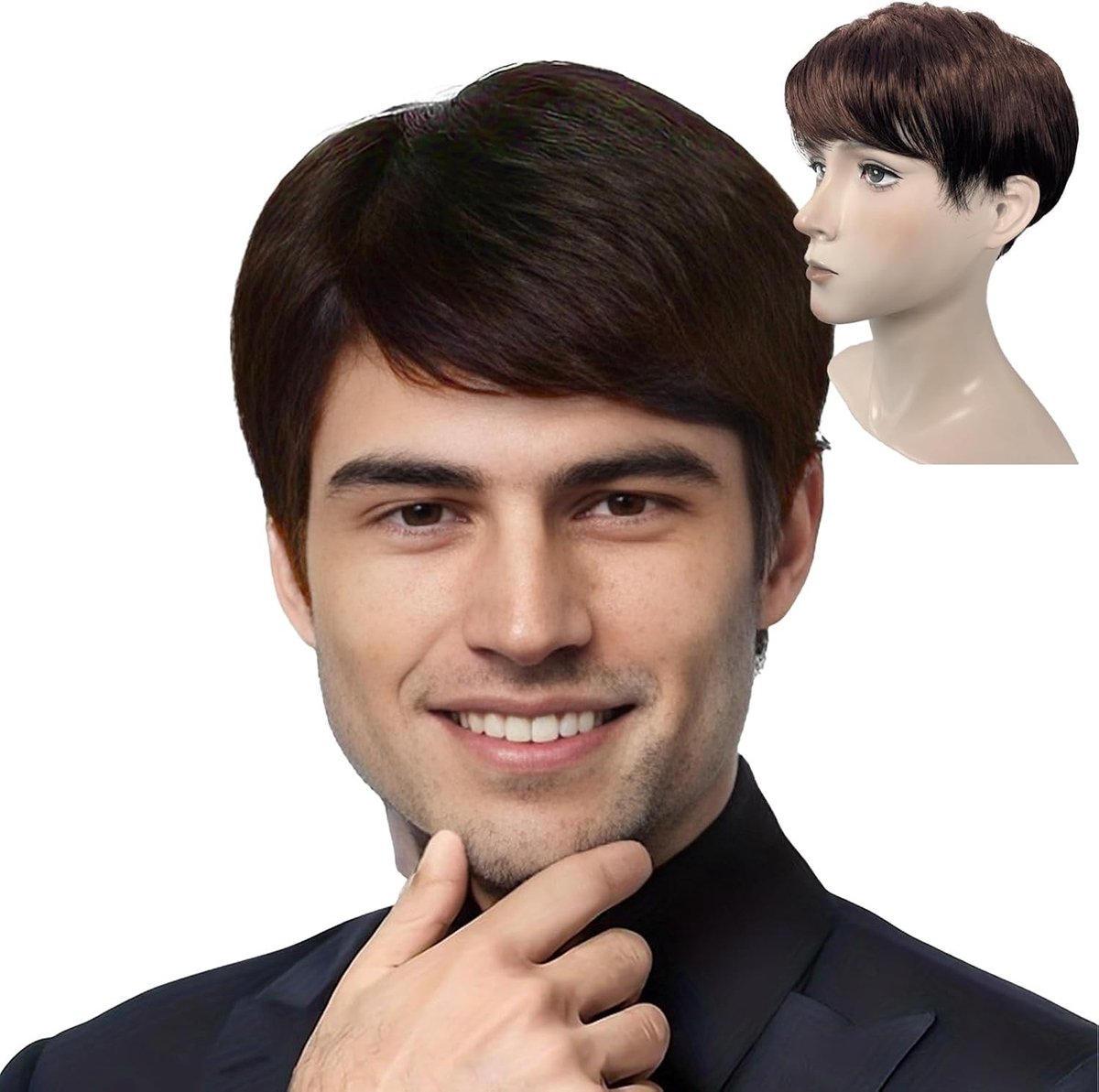 Natuurlijke Bruine Haarwig voor Mannen - Perfect voor Cosplay, Feestjes en Dagelijks Gebruik