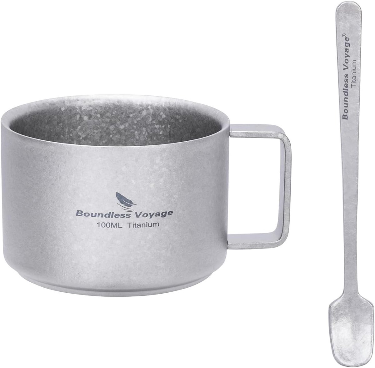 Titanium espresso kopje met lepelset van 100ml, zilver, ideaal voor koffie liefhebbers en barista's