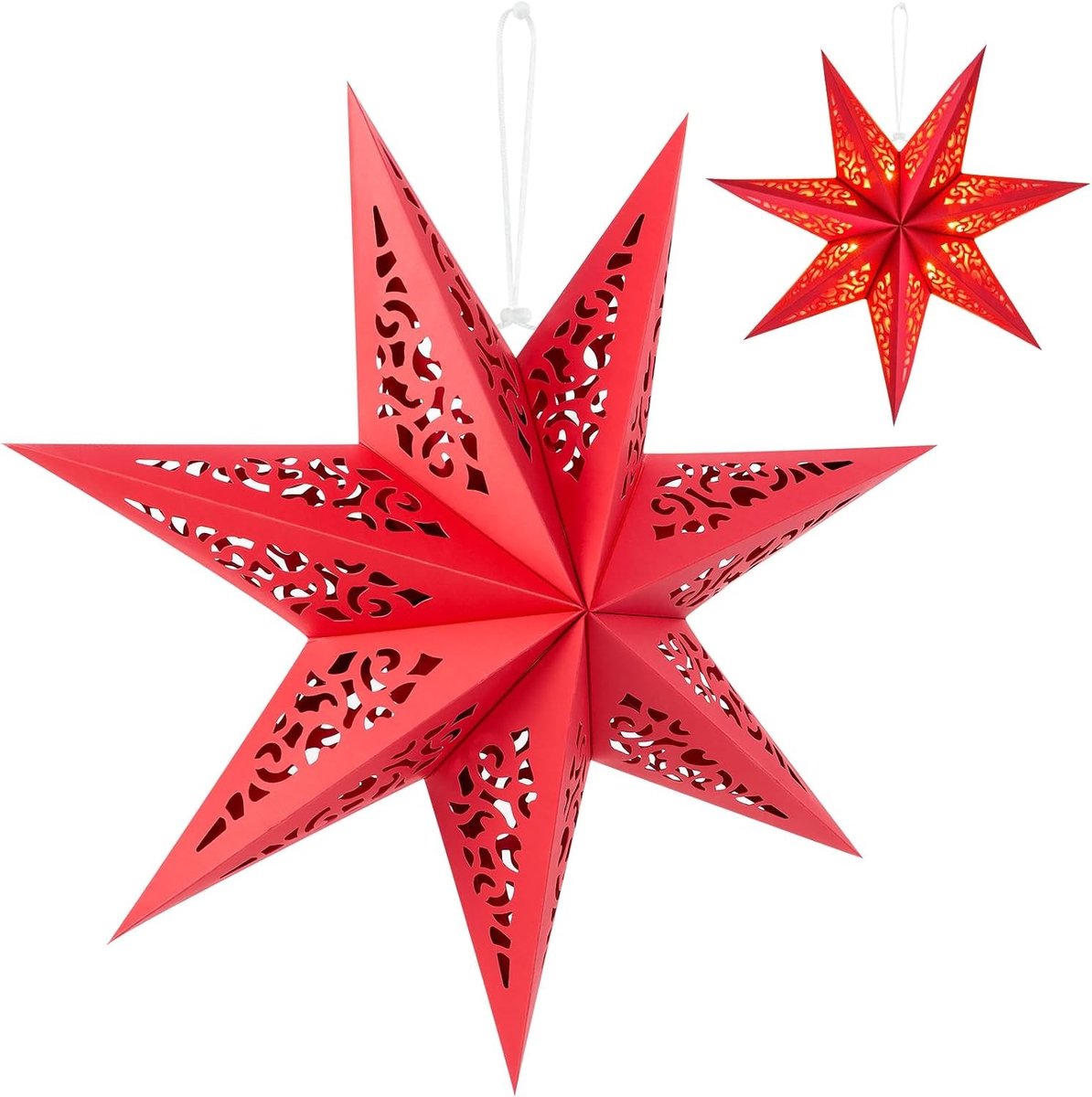 Papieren Ster voor Kerstmis, Vouwbaar, Stervormig, 45 cm, Voor Versiering, Feestjes en Bruiloften (Rood)