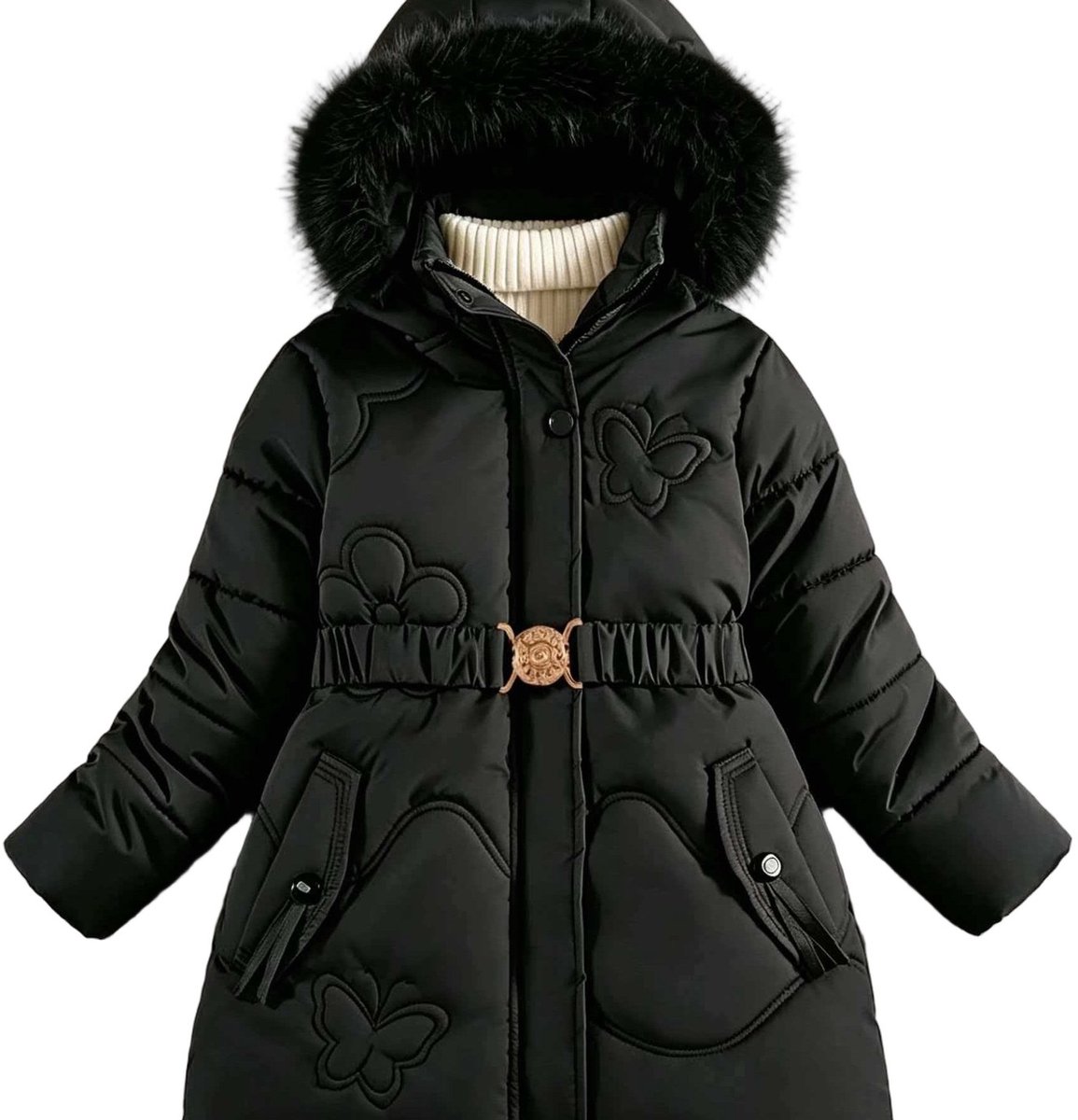 Currero Winterjas Parka Meisjes Lange Jas Meisje Wintermantel Overjas Gewatteerd Waterdicht Winter Stijlvol Mantel Kinderen 4-5 Jaar Zwart