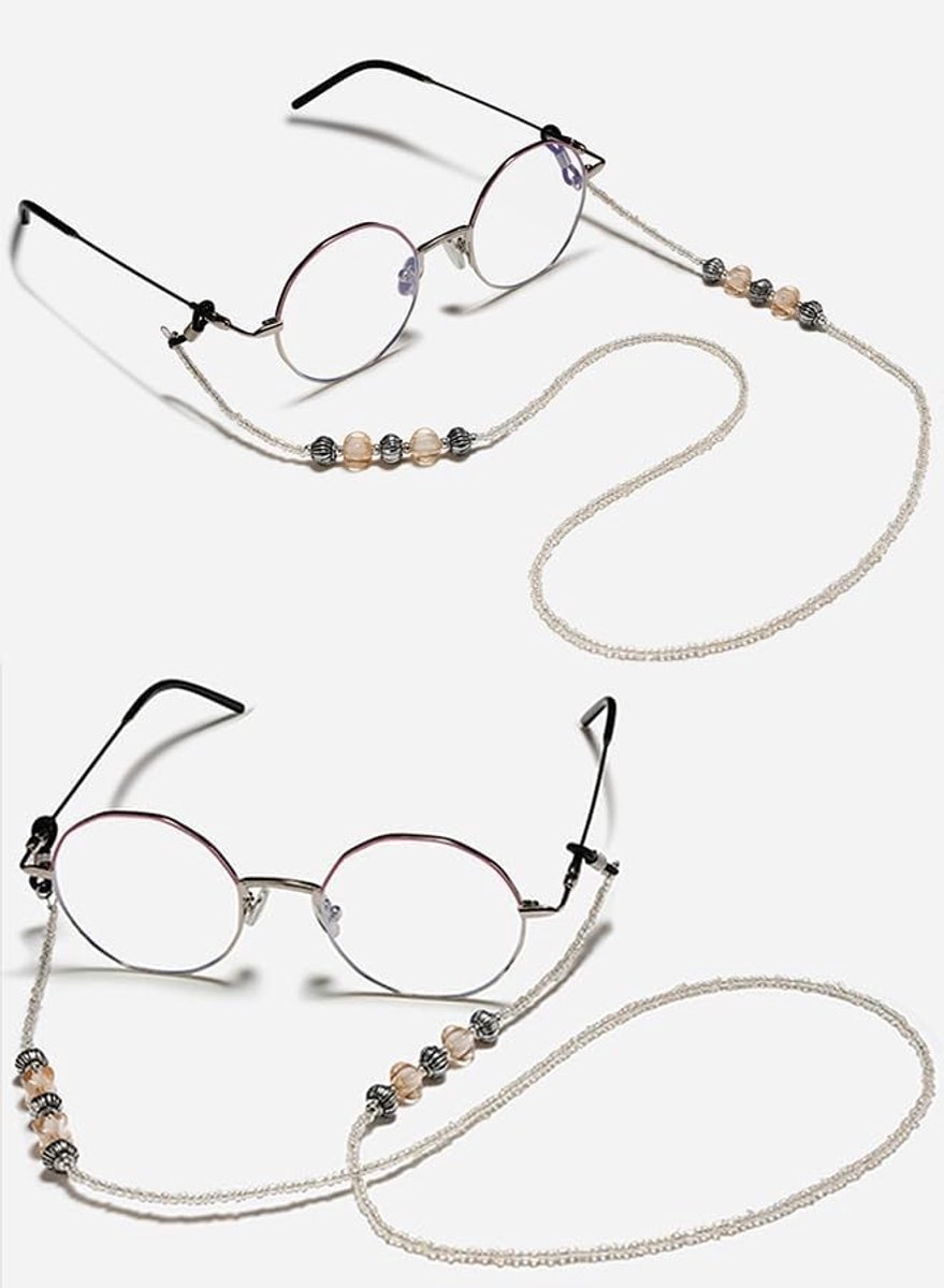 Anti-slip Beaded Oogglazen Ketting voor Dames, Wit, Verstelbare Lengte, Mode Accessoire