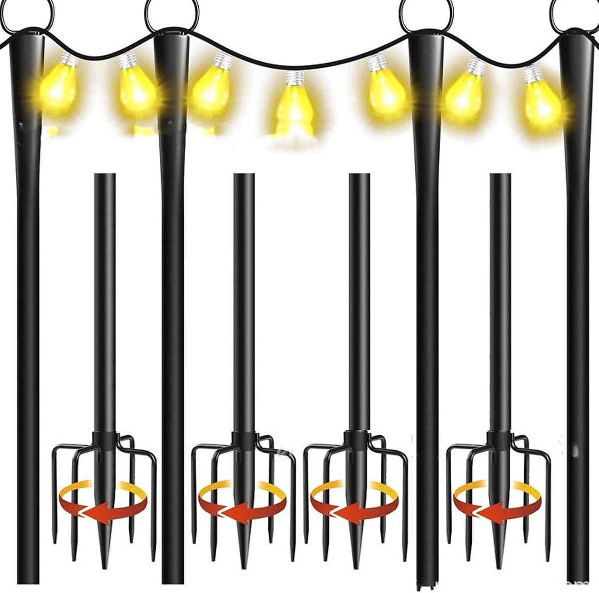 2 Set Verstelbare Metalen Lichtsnoerpalen, Buitenhangende Lichtstandaard, Stevige Houder voor Patio Tuin Balkon Achtertuin Licht Lay-out Decoratie