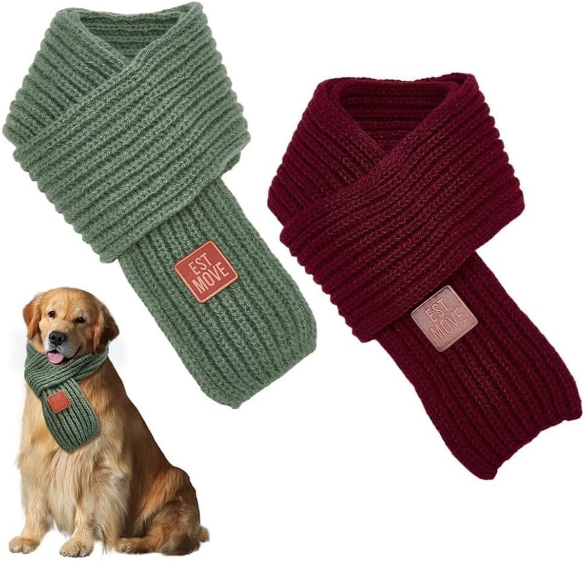 2 Stuks Polyester Gehaakte Sjaal voor Honden, 940x90x2mm, Rood en Groen, Warme Kerstdecoratie en Dierenkostuum voor Kleine en Middelgrote Honden