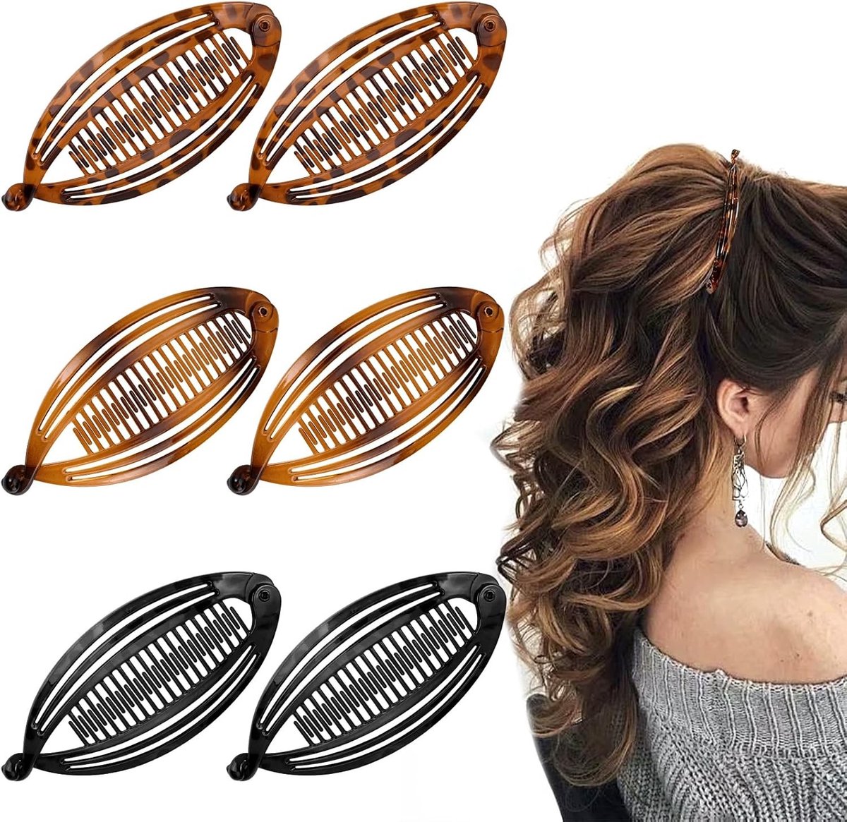 Vrouwelijke Haarclips Set van 6 - Visstaart Haaraccessoires voor Sport, Dagelijks Gebruik en Werk
