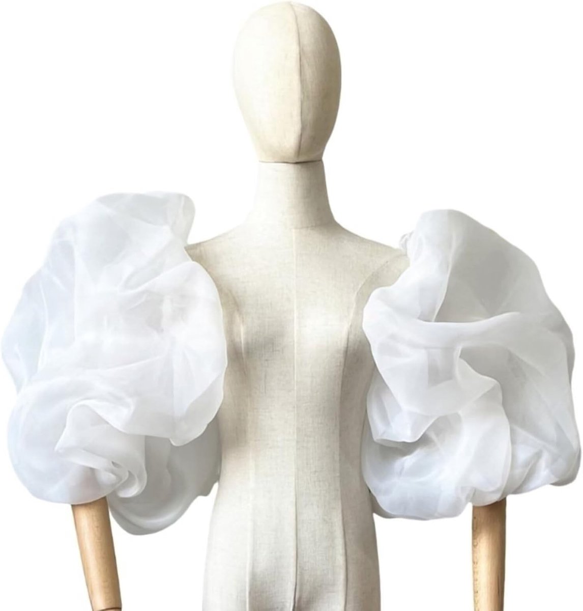 Verwijderbare Bladerdeeg Bruidsmouwen in Witte Organza, Afneembare Pofmouwen voor Trouwjurk en Bruidsaccessoires