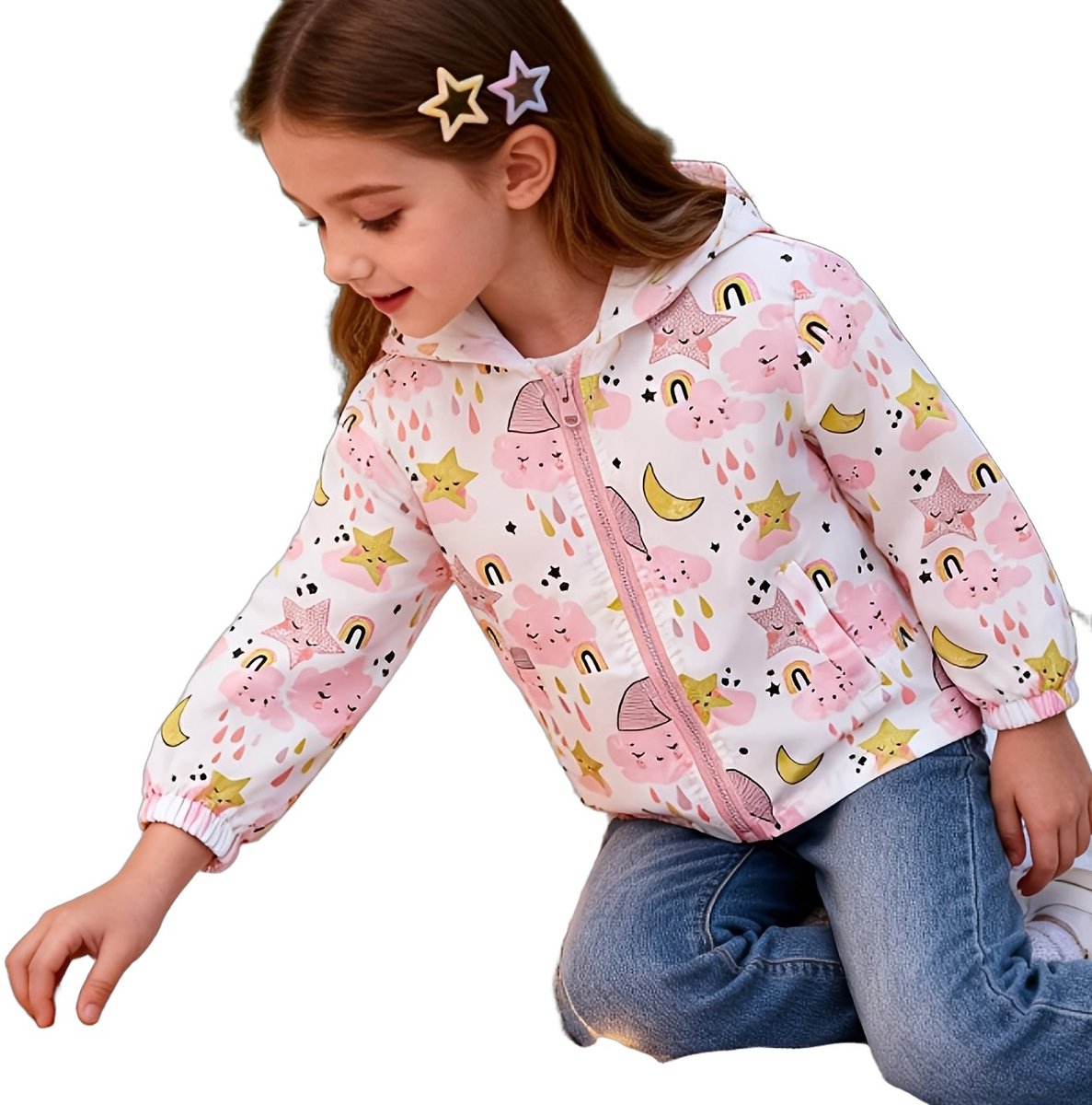 Currero Winterjas Parka Meisjes Lange Jas Meisje Wintermantel Overjas Gewatteerd Waterdicht Winter Stijlvol Mantel Kinderen 1-2 Jaar Sterren Maan Regenboog