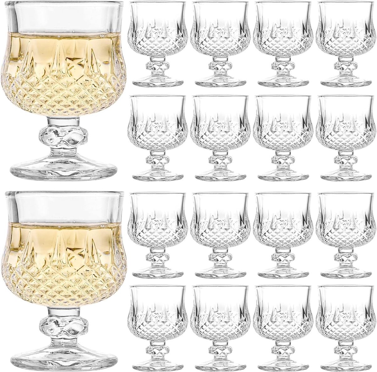 Set van 18 transparante shotglaasjes van 45ml voor Tequila, Brandy en Sherry - Vintage liqueur glazen voor feesten en speciale gelegenheden