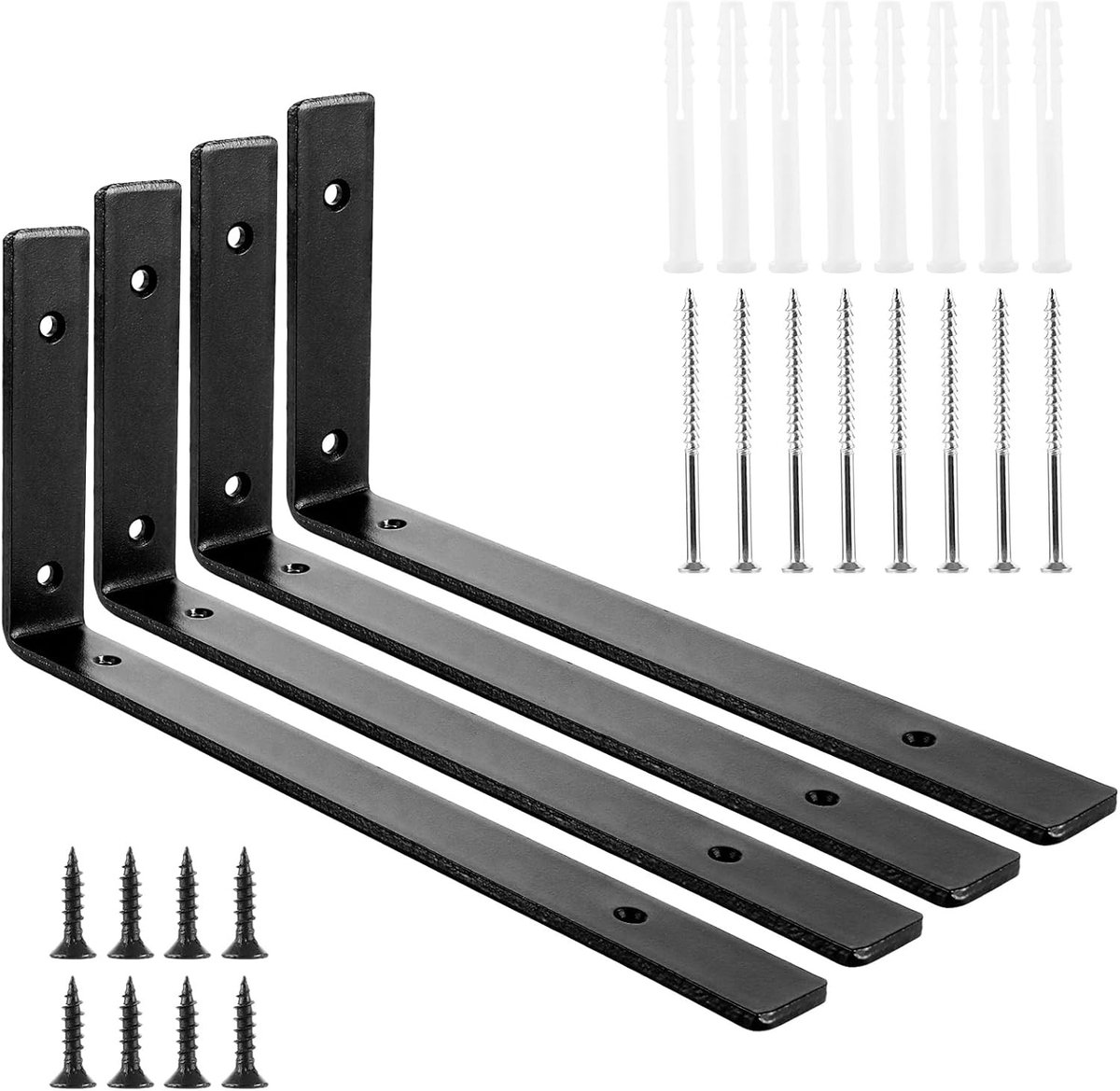Set van 4 Hoeksteunen voor Planken, Zware Lasten, 295 x 130 x 30 mm, Wandmontage, Metalen Steunen, Hoekplanken, Stevige Plankdragers