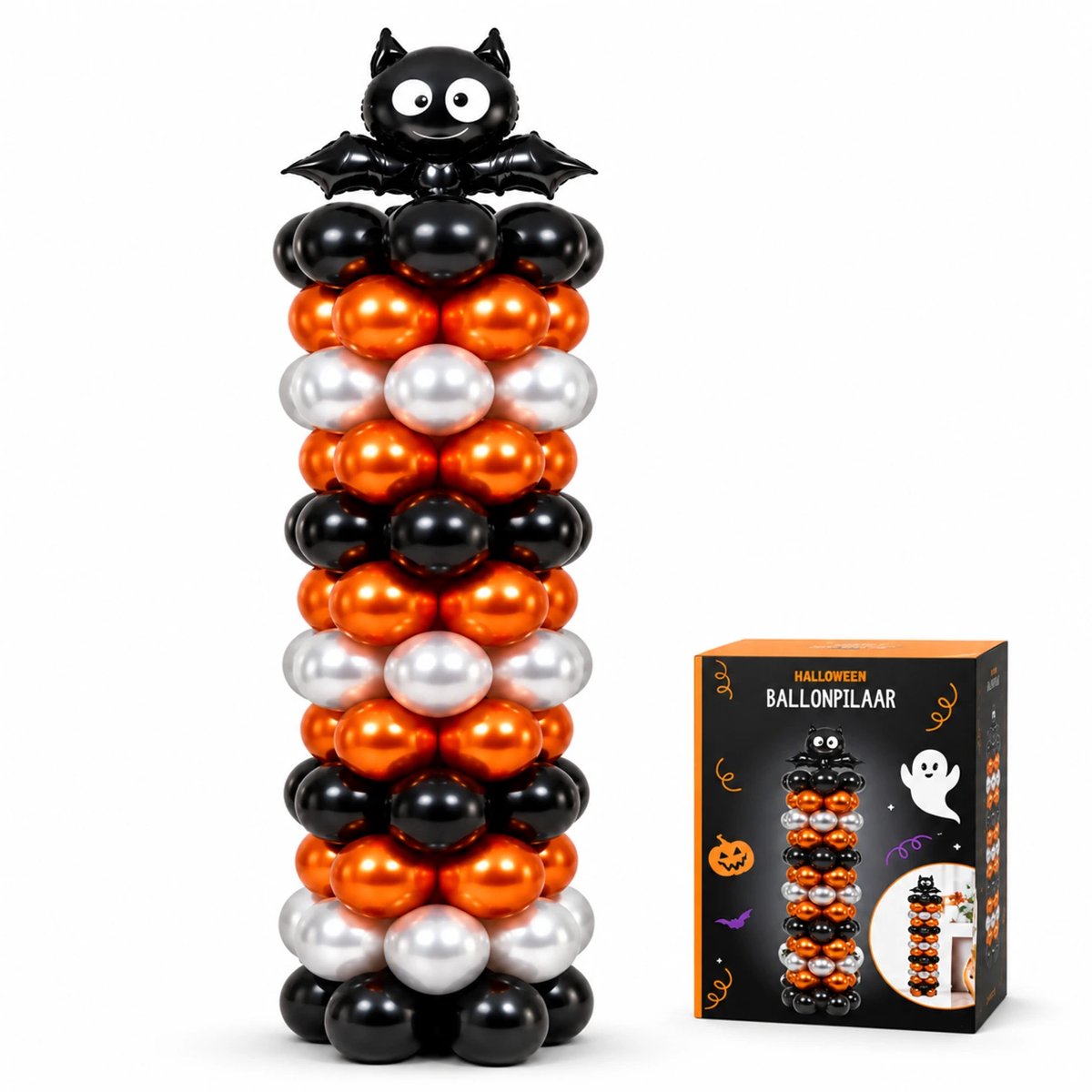 Halloween Ballon pilaar - 40 x 40 x 140 cm - Met Kunststof pilaar - Bevat 15 folie ballonnen - Decoratie binnen en buiten