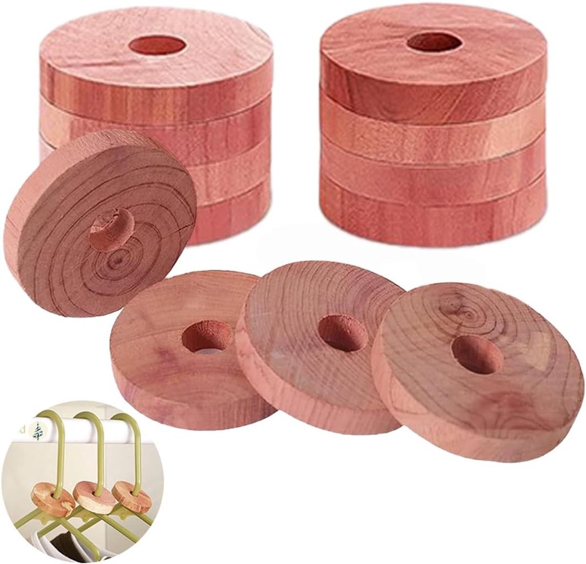 Natuurlijke Mottenvallen van Cederhout - Set van 12 Ringen, Milieuvriendelijk, Bescherming voor Kleding en Voedsel, Ideaal voor de Kast
