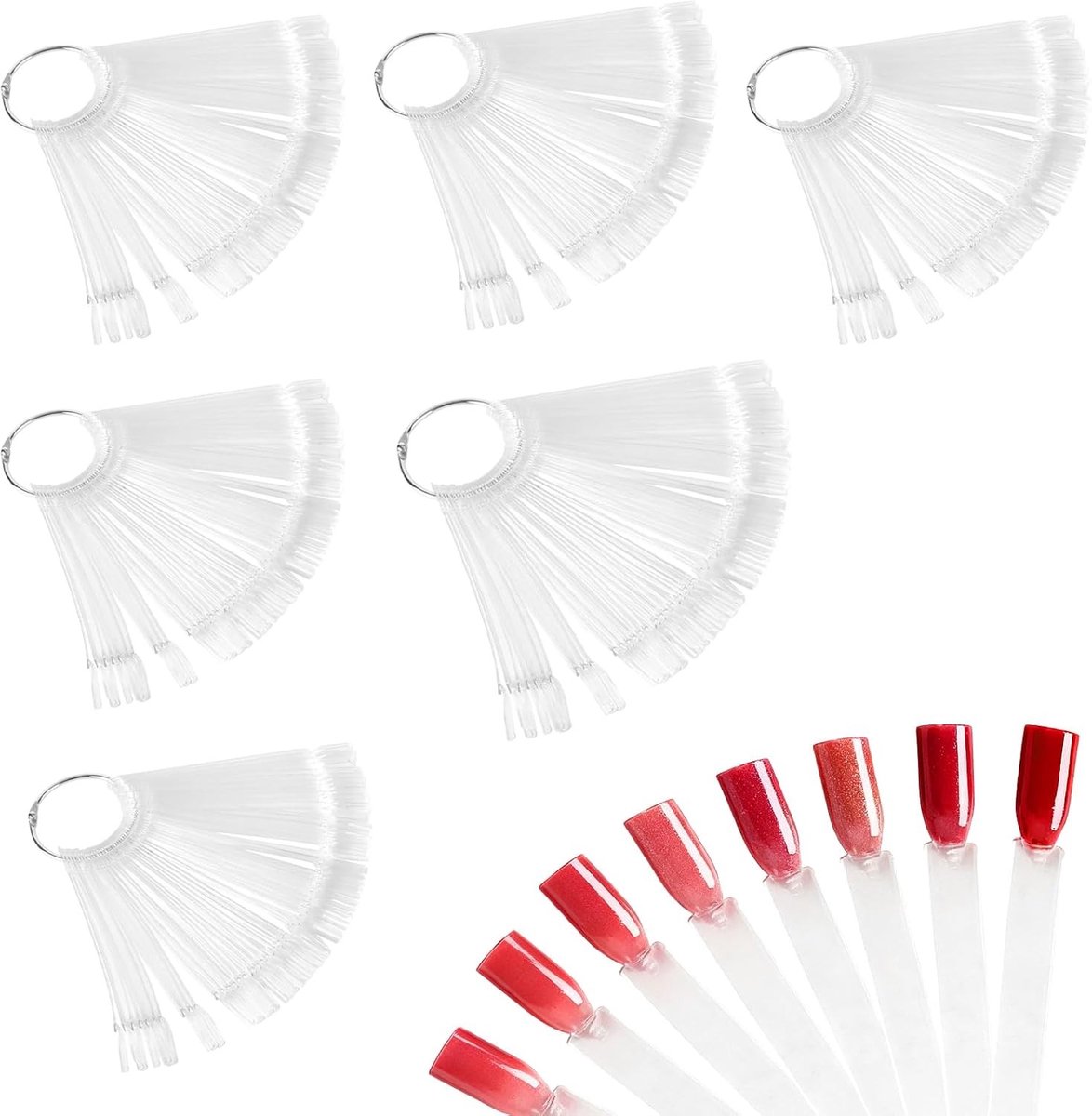 300 Stuks Duidelijke Nagel Stalen Sticks Fan voor Kleurweergave met Metalen Ring en Plastic Nagels voor Nagelkunst en Nagellak Tips