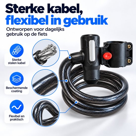 Fietsslot met Houder - Kabelslot - Spiraalslot - 120 cm - met Sleutels - Zwart — afbeelding 5