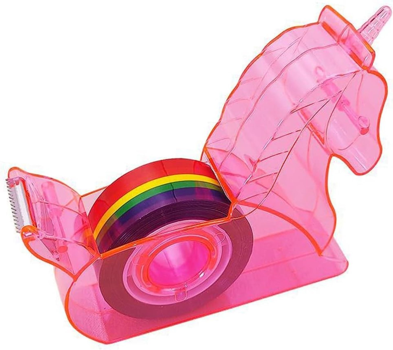 Kantoortapedispenser - Roze - 4,5 x 3,5 x 1,2 cm - Navulbare Dispenser met Regenboog Tape - Voor Kinderen en Kantoor