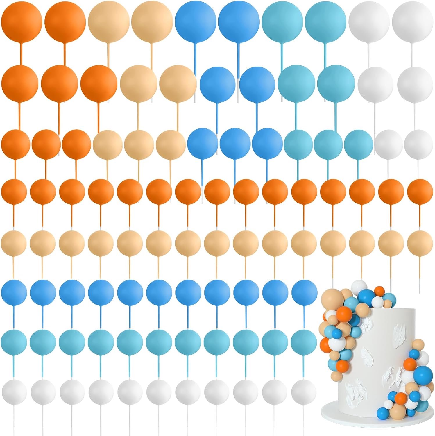 75 stuks, decoratie, schuim, cupcaketopper, mini-ballon, taarttopper, ballen, taartprikkers voor taart, decoratie, verjaardagsfeest, bruiloft (oranje, geel, blauw, wit)