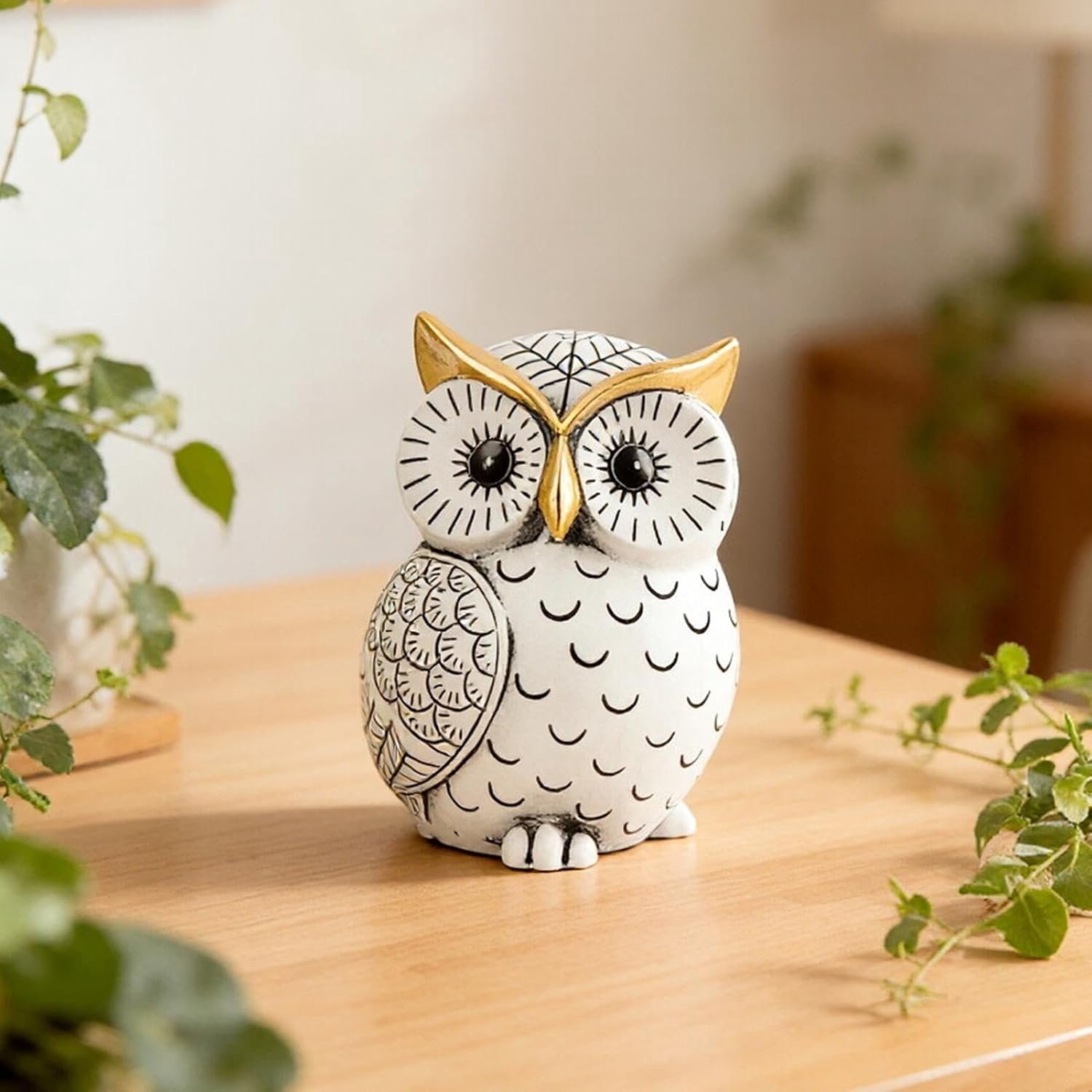 Générique Uilbeeldjes huisdecoratie | ornamenten van hars moderne en grappige dieren - figuren uil wit decoratie plank | slaapkamer woonkamer balkon appartement boerderij tafel tuin patio