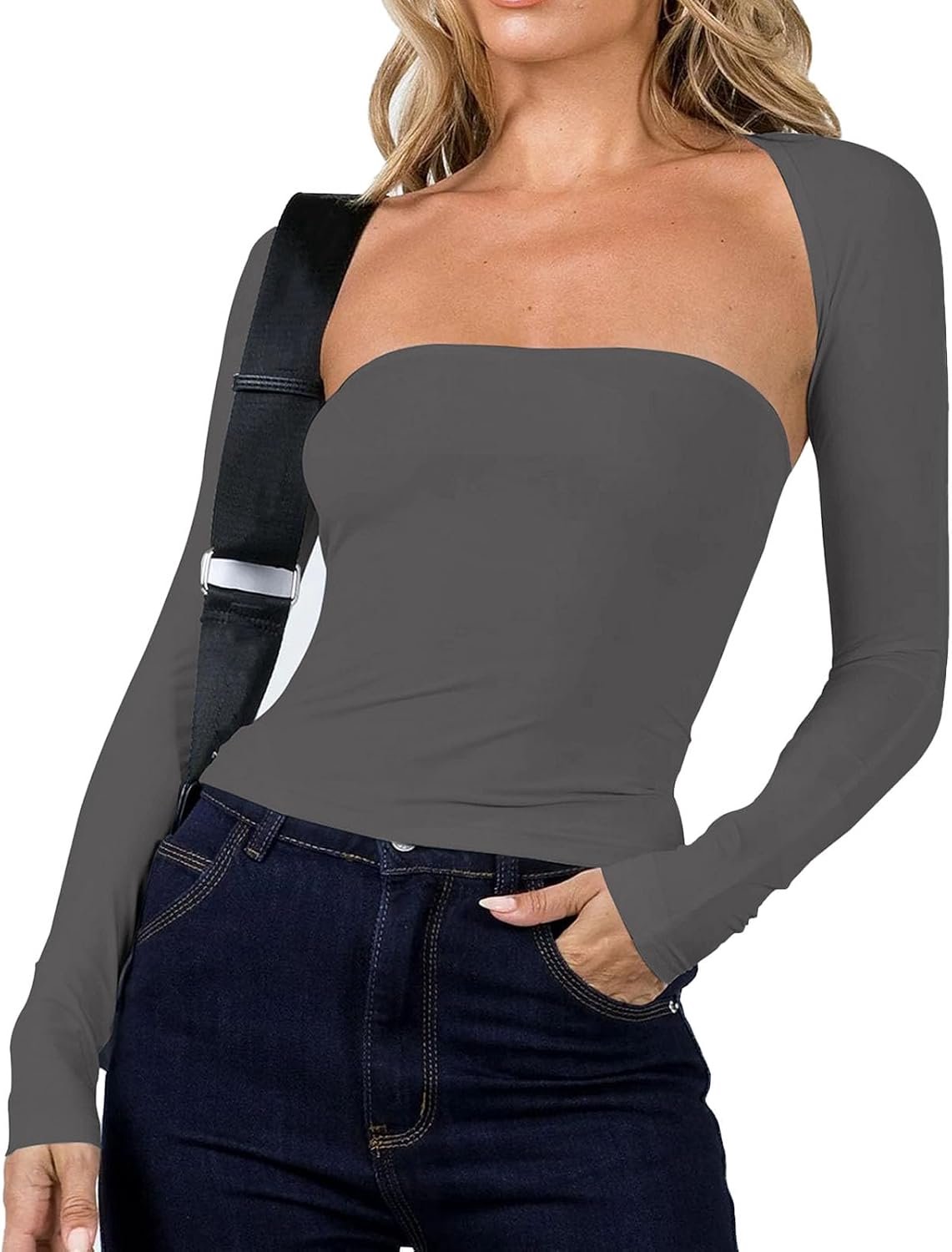 2-delige schoudervrije bovenstukset, smalle snit blouse voor avond, verjaardag, kantoor, 80% nylon, 20% polyurethaan