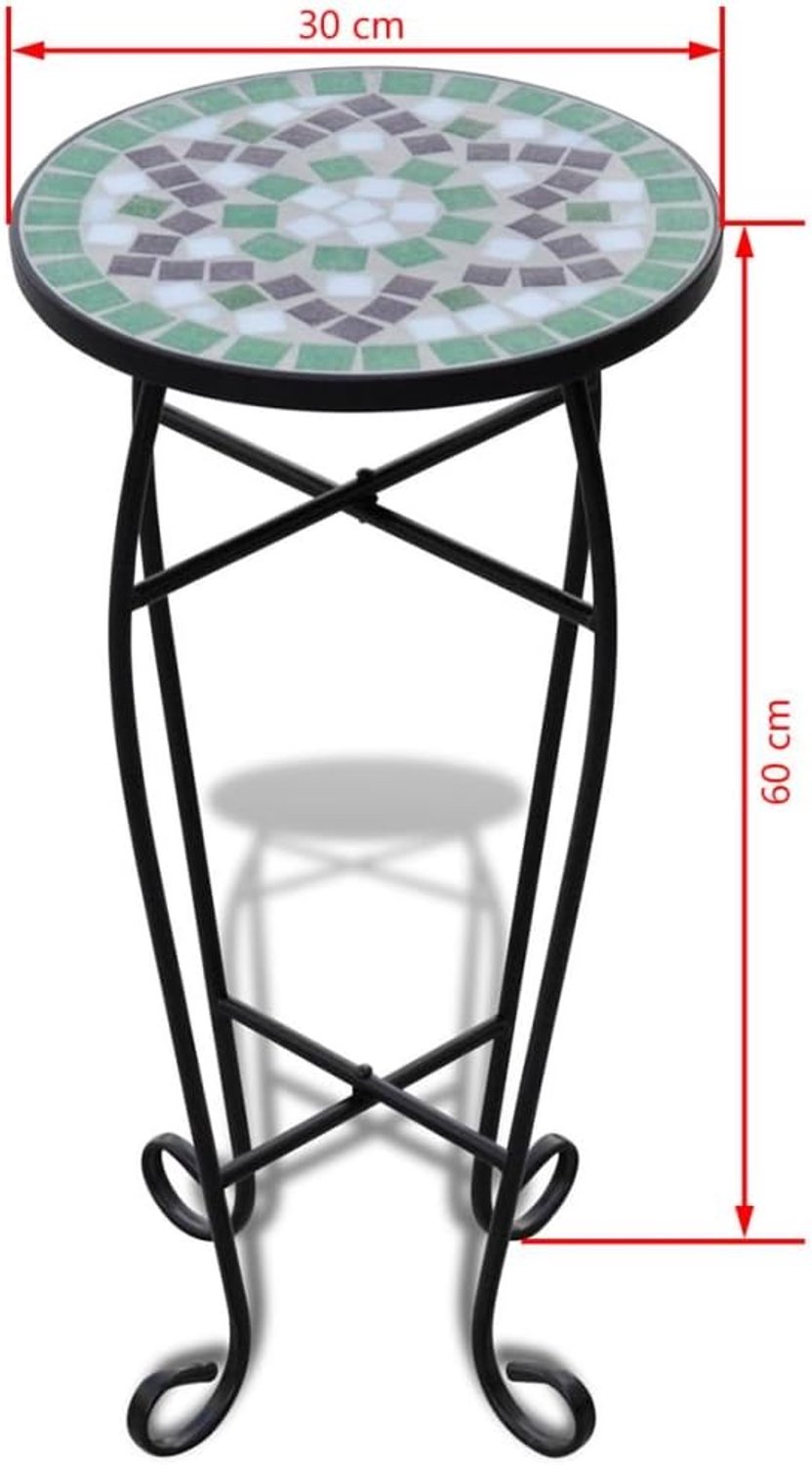 Yorten Mozaïektafel, mozaïek, bijzettafel, bistrotafel, balkontafel, rond, met ijzeren frame, groen, wit en zwart, 30 x 60 cm (Ø x H) — afbeelding 4