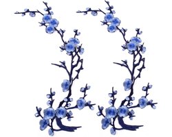 2 stuks Kersenbloesem Iron Patch, Iron On Blossom Plum Applique Patch Borduurwerk Bloem Wijnstokken, Applicaties DIY Trim voor Jeans Kledingstuk Cos, voor Hoeden, Shirts, Schoenen, Jeans, Tassen Blauw
