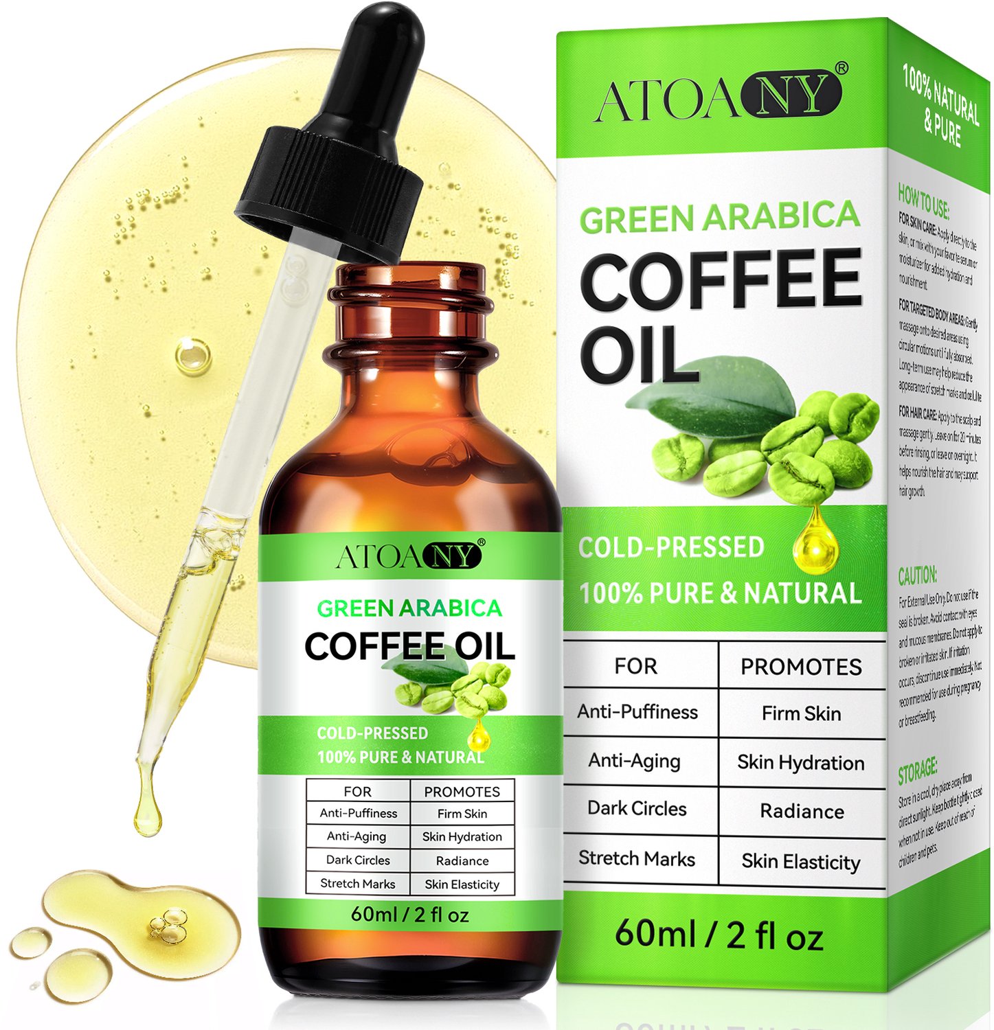 ATOANY Green Arabica - Groene Koffieolie - Koudgeperst - 100% Puur - Voor Huid, Haar & Lichaam