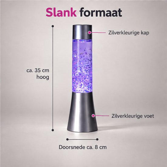 Cheqo® Glitterlamp op Batterijen - Lavalamp met Glitters - Kleurveranderend - Multicolor LED - Nachtlampje voor Kinderkamer en Slaapkamer - Sfeerlamp - Tafellamp - Kinderlamp voor Jongens en Meisjes - Zilver - Moodlight - Snoezellamp — afbeelding 5