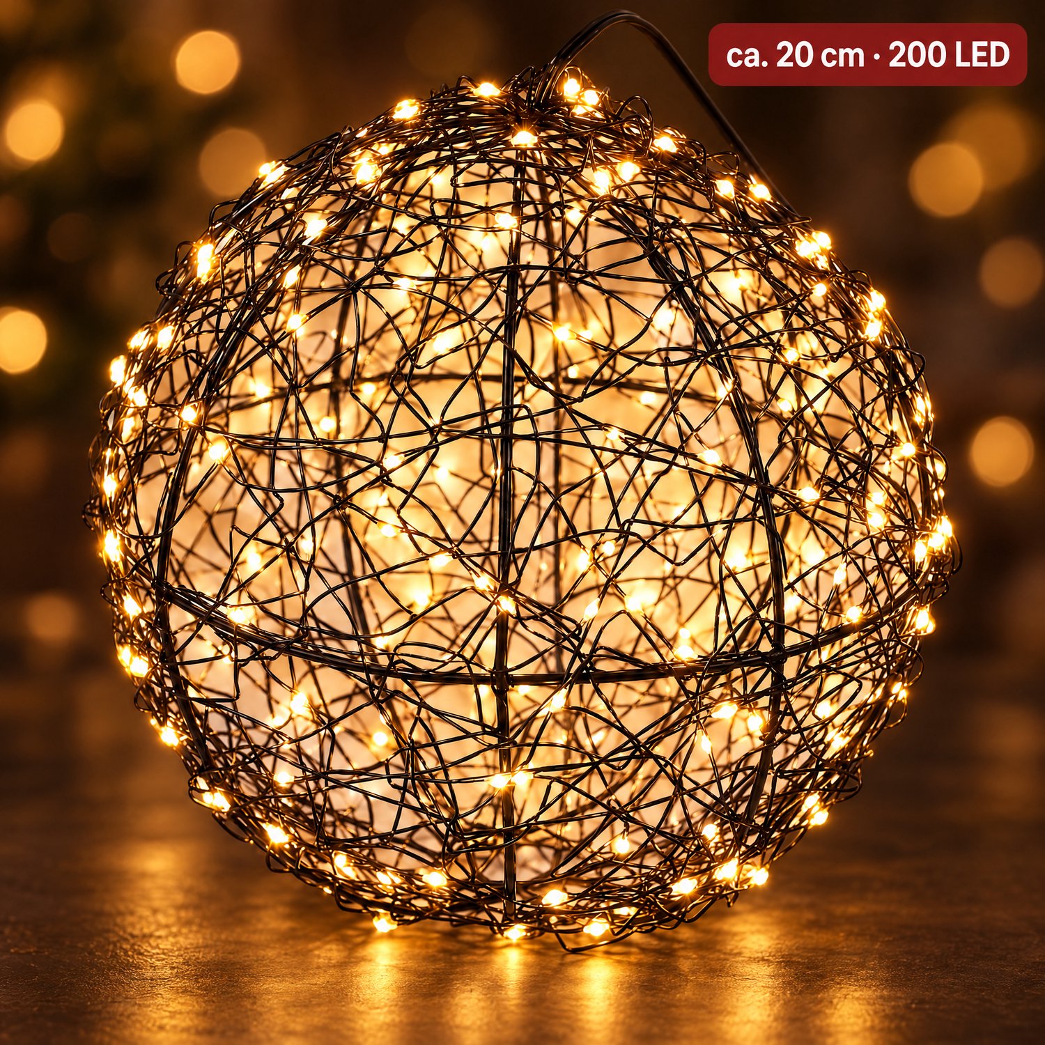 Cheqo® Lichtbol 20 cm Metaal - Verlichte Kerstbal met Kerstlampjes - Lichtbal - Kerstverlichting voor Binnen en Buiten - 200 Micro LED - Extra Warm Wit - Timer - IP44 - Draadbol - Kerstdecoratie - Sfeerverlichting - Kerstversiering