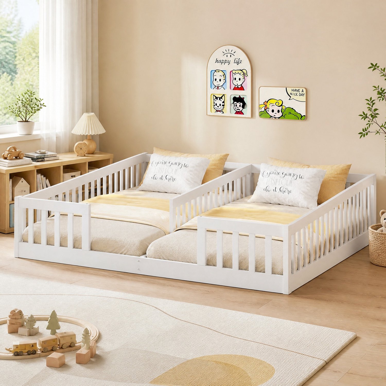 CHICFURN Kinderbed 2 x 90 x 200 cm - Lattenbodem - Veiligheidshek - Wit