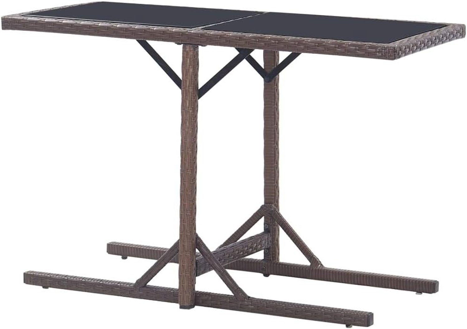 Tuintafel van polyrotan, bruin glas en staal, tafel voor buiten, van polyrotan en glas, tafel van rotan, eettafel van rotan, eettafel van rotan, voor buitengebruik, 110 x 53 x 72 cm