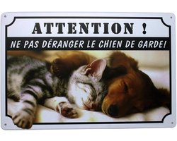 Hioni Sign with "Attention pas pas Déanger Le Garde" metal sign, slogan, art, vintage, pr bar, cafe, pub - ShopVlot