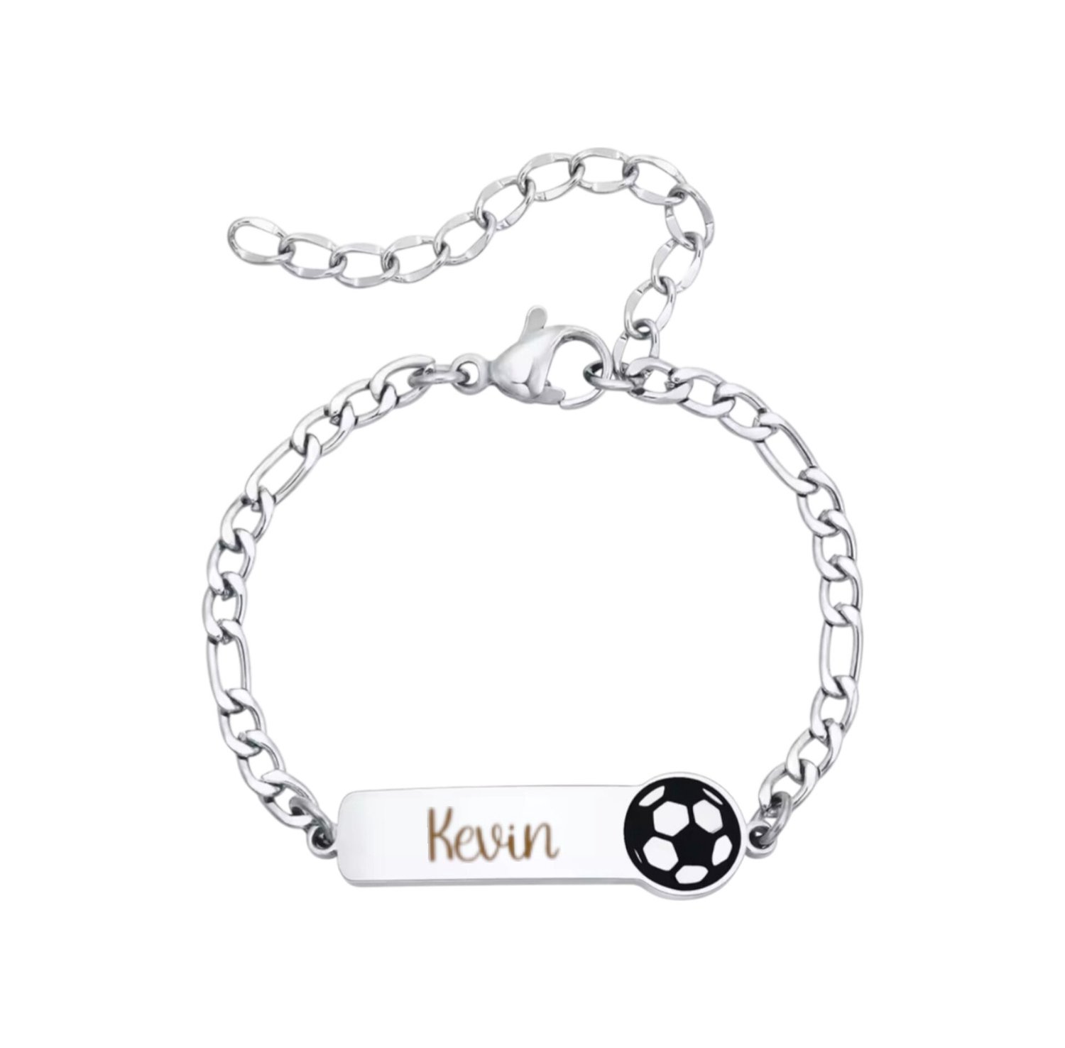 Jongens Naam Armband met Voetbal Zilver
